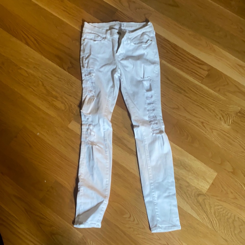 Frame white skinny jeans size 29 with rips!